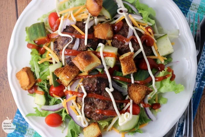 Cheeseburger Salad | by Renee's Kitchen Adventures - easy recipe for a classic cheeseburger in salad form makes a great lighter dinner or lunch. #SundaySupper