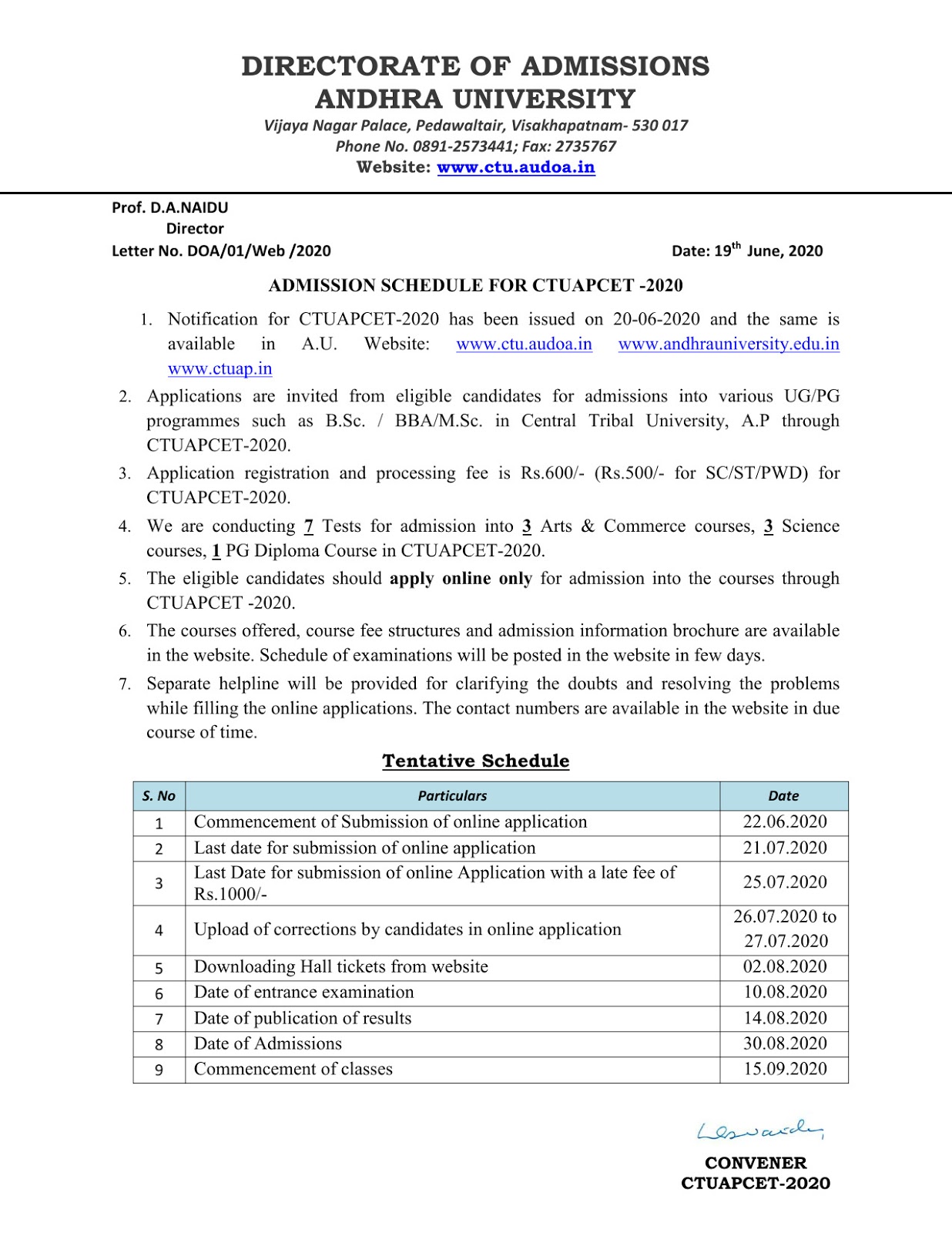 CTUAPCET 2020 Notification CTUAPCET 2020 Notification