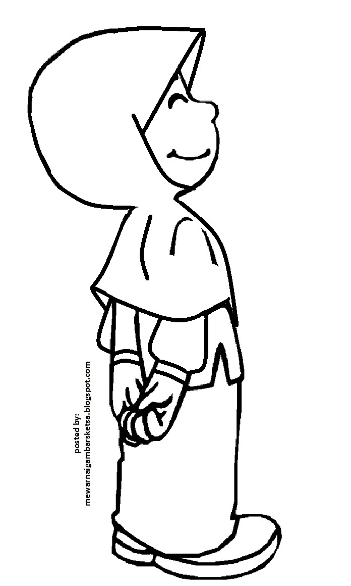 Mewarnai Gambar: Mewarnai Gambar Sketsa Kartun Anak Muslimah 145