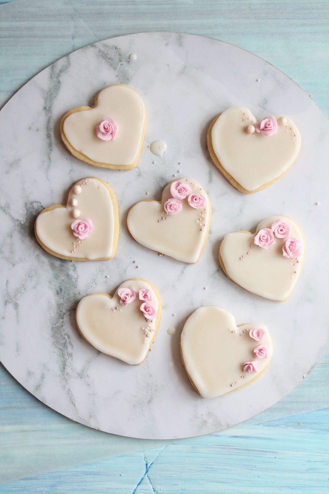 Lick The Spoon Decorated Heart Sugar Cookies with Gumpaste Roses