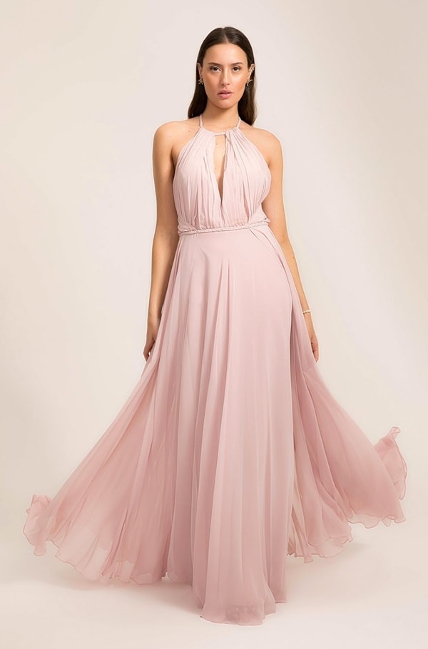 vestido longo rose simples para madrinha de casamento
