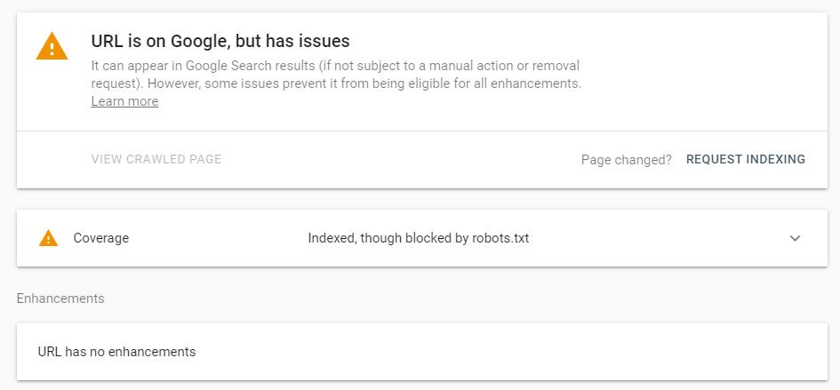 URL is on Google, but has issues