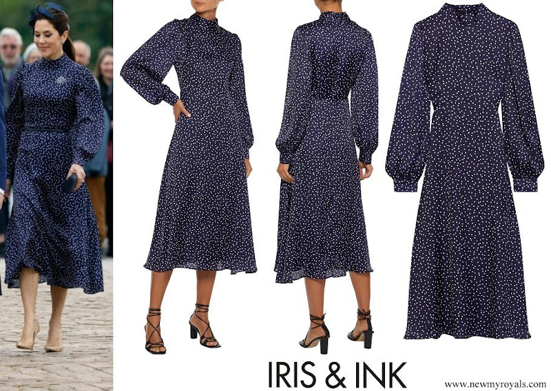 Crown Princess Mary wore IRIS & INK Alison polka-dot satin midi dress