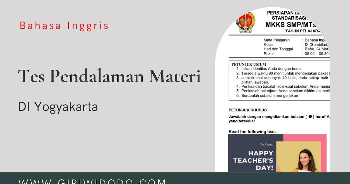 Soal TPM/ PP ASPD SMP DIY 2021 Bahasa Inggris - GIRI WIDODO