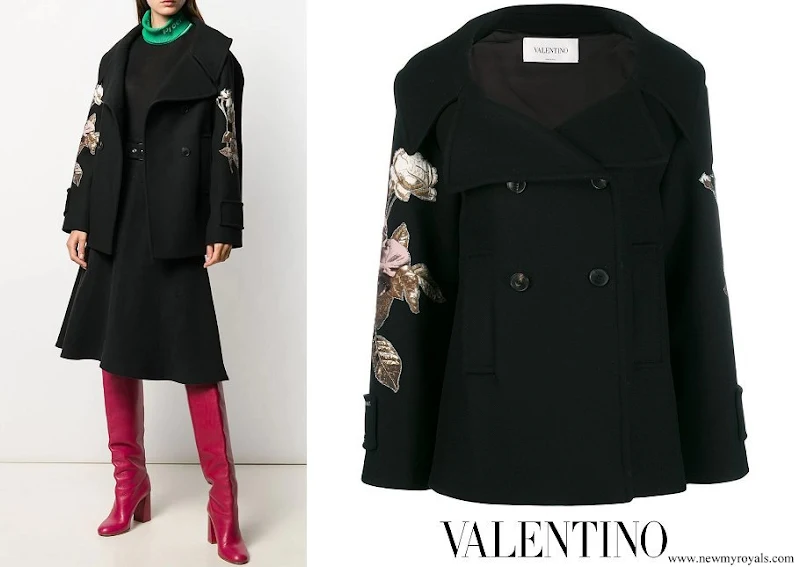 Grand Duchess Maria Teresa wore Valentino Floral Embroidered Double Breasted Wool Peacoat