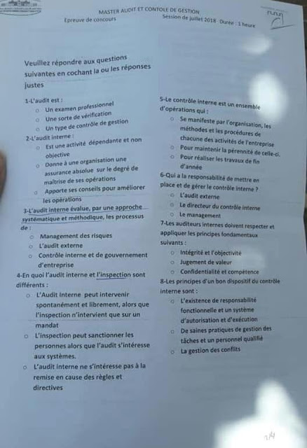 concours d'accès au cycle master Audit et contrôle de gestion 2018-2019 FSJES Settat