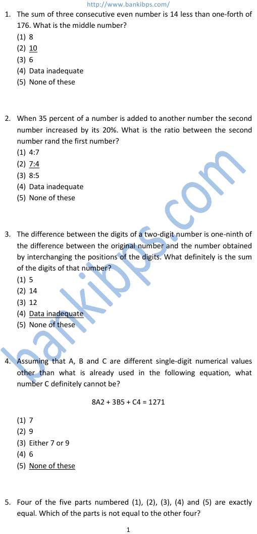 Bank Aptitude Test Questions And Answers