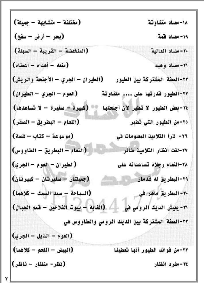 نماذج امتحانات مارس للصف الرابع الابتدائي 2