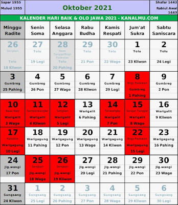 Kalender hari baik oktober 2021