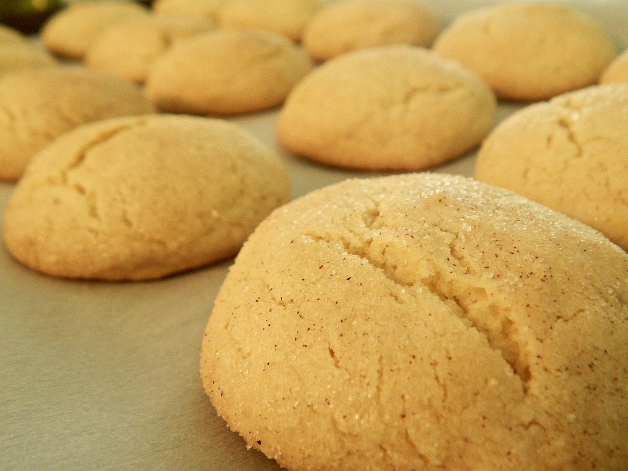 Snickerdoodle cookies on baking sheet