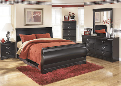 bedroom set with warm colors 
