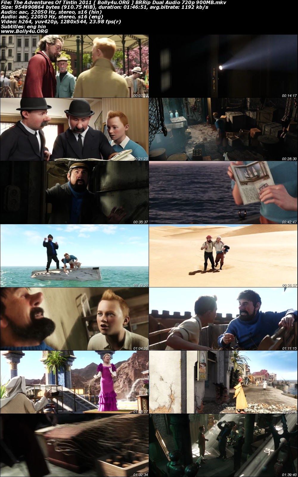 The Adventures Of Tintin 2011 BRRip 400Mb Hindi Dual Audio 480p Download