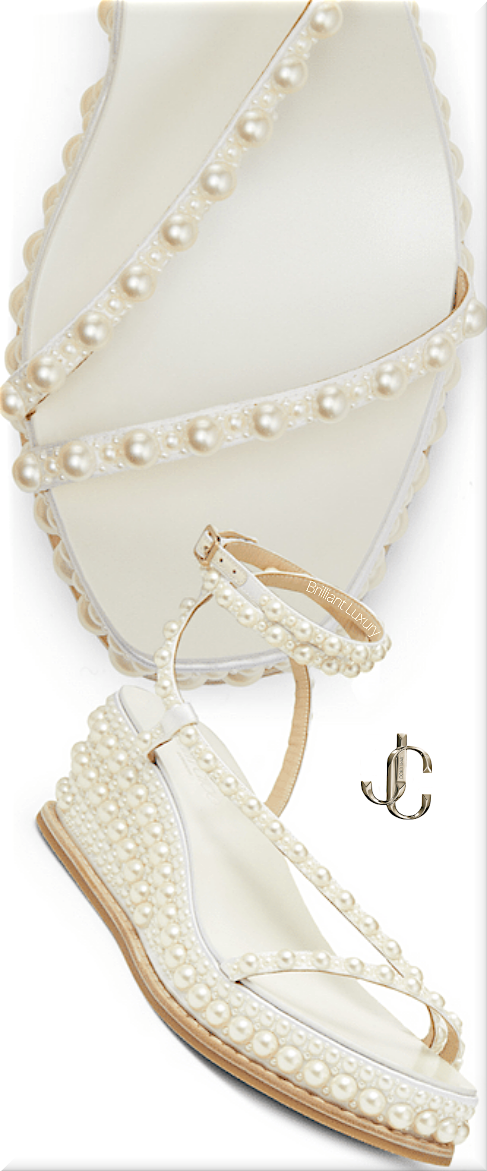 ♦Jimmy Choo Drive white satin wedge sandals with pearl embellishment #jimmychoo #shoes #brilliantluxury ♦Jimmy Choo Drive white satin wedge sandals with pearl embellishment #jimmychoo #shoes #brilliantluxury