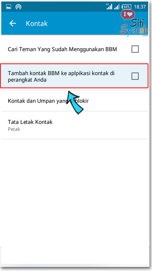 cara kontak bbm tidak tampil di phonebook