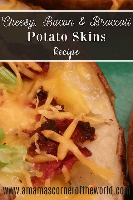 Pinnable image for cheesy bacon & broccoli potato skins