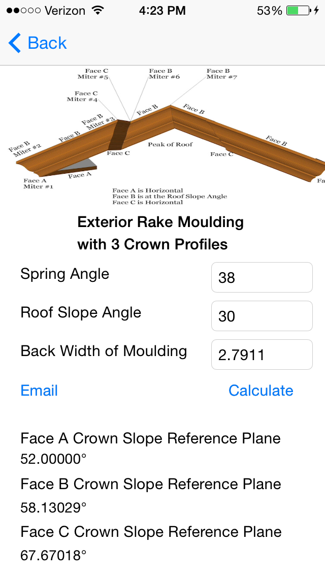 Roof Framing Geometry Crown MoldingTools for iPhone