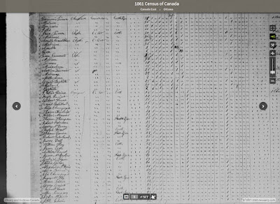 Screen capture of the 1861 Census of Canada, Canada East, Ottawa county, image 1 from Ancestry.ca.