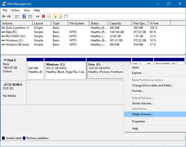 supprimer un volume ou une partition de disque