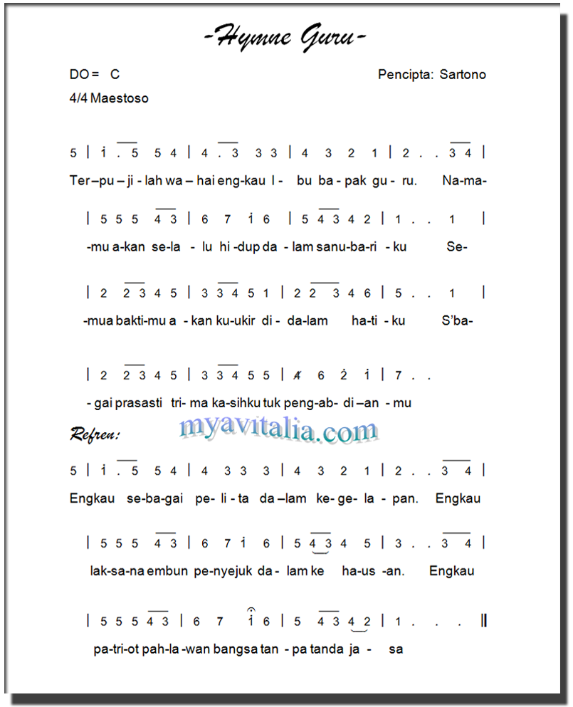 Lirik Dan Not Lagu Hymne Guru – Guru