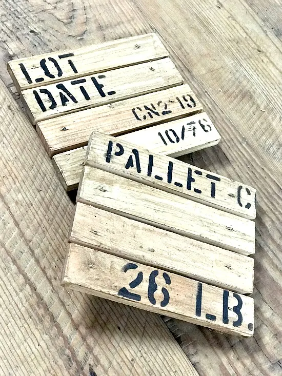 Rustic DIY Stenciled Coasters made to look like small pallets