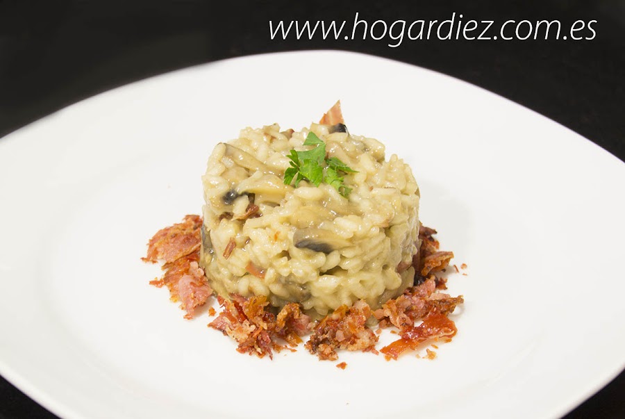 Risotto de setas con crujiente de jamón