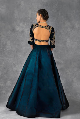 Manish Malhotra Teal Blue Velvet Lehenga Back Side