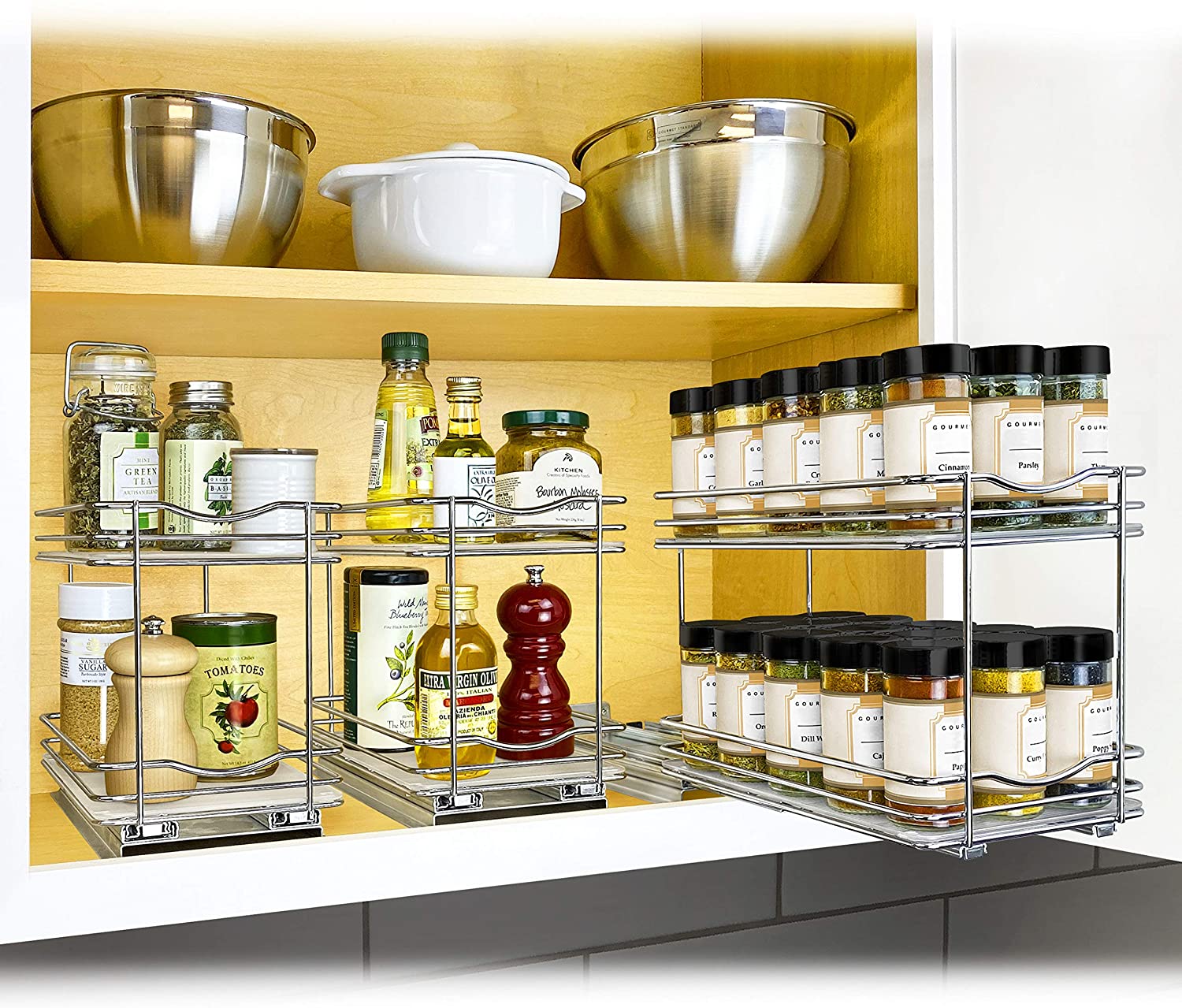 Lynk Professional Slide Out Double Spice Rack Upper Cabinet Organizer ...