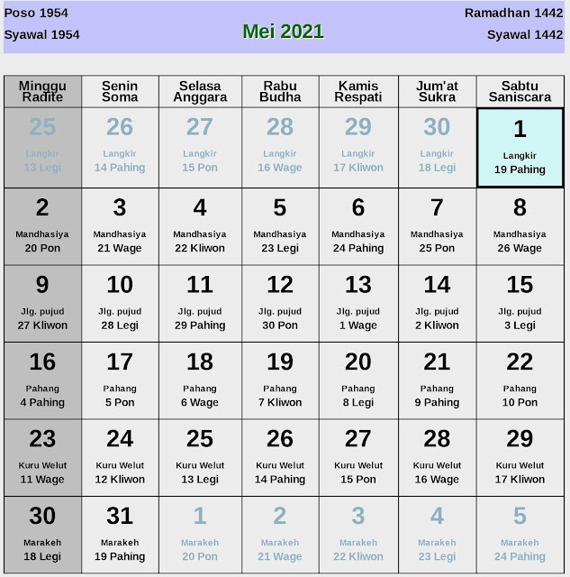 Kalender Jawa Mei 2021 Lengkap Hari Baik Buruk Enkosa Com Informasi Kalender Dan Hari Besar Bulan Januari Hingga Desember 2021