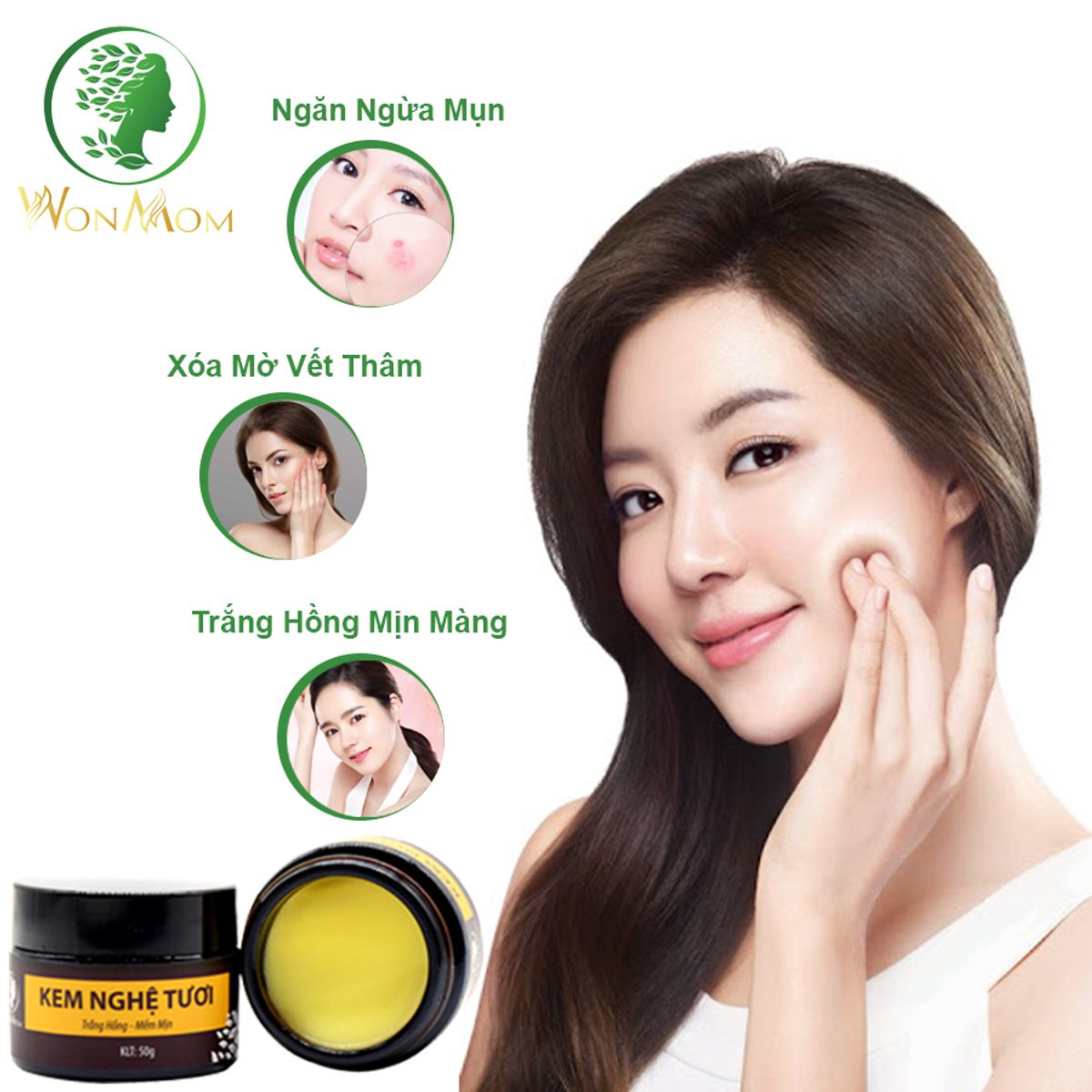 BỘ SCRUB NGHỆ TẨY TẾ BÀO CHẾT VÀ DƯỠNG TRẮNG DA MẶT, NGĂN NGỪA MỤN WONMOM (1 KEM NGHỆ TƯƠI + 1 SCURB NGHỆ TẨY MẶT)