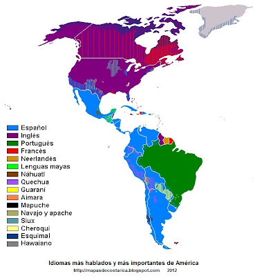 Mapa de los Idiomas más hablados y más importantes de América