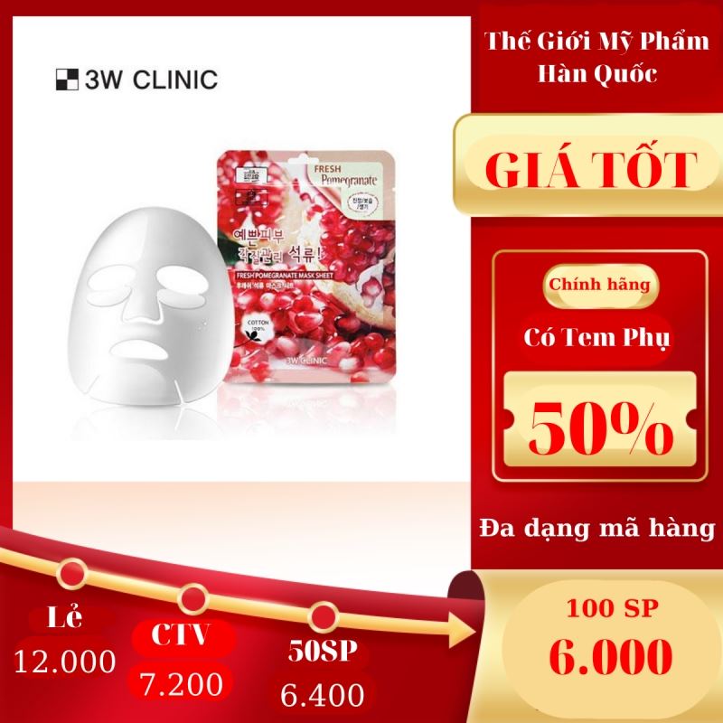 Mặt nạ chiết xuất từ lựu đỏ 3W CLINIC FRESH POMEGRANATE MASK SHEET