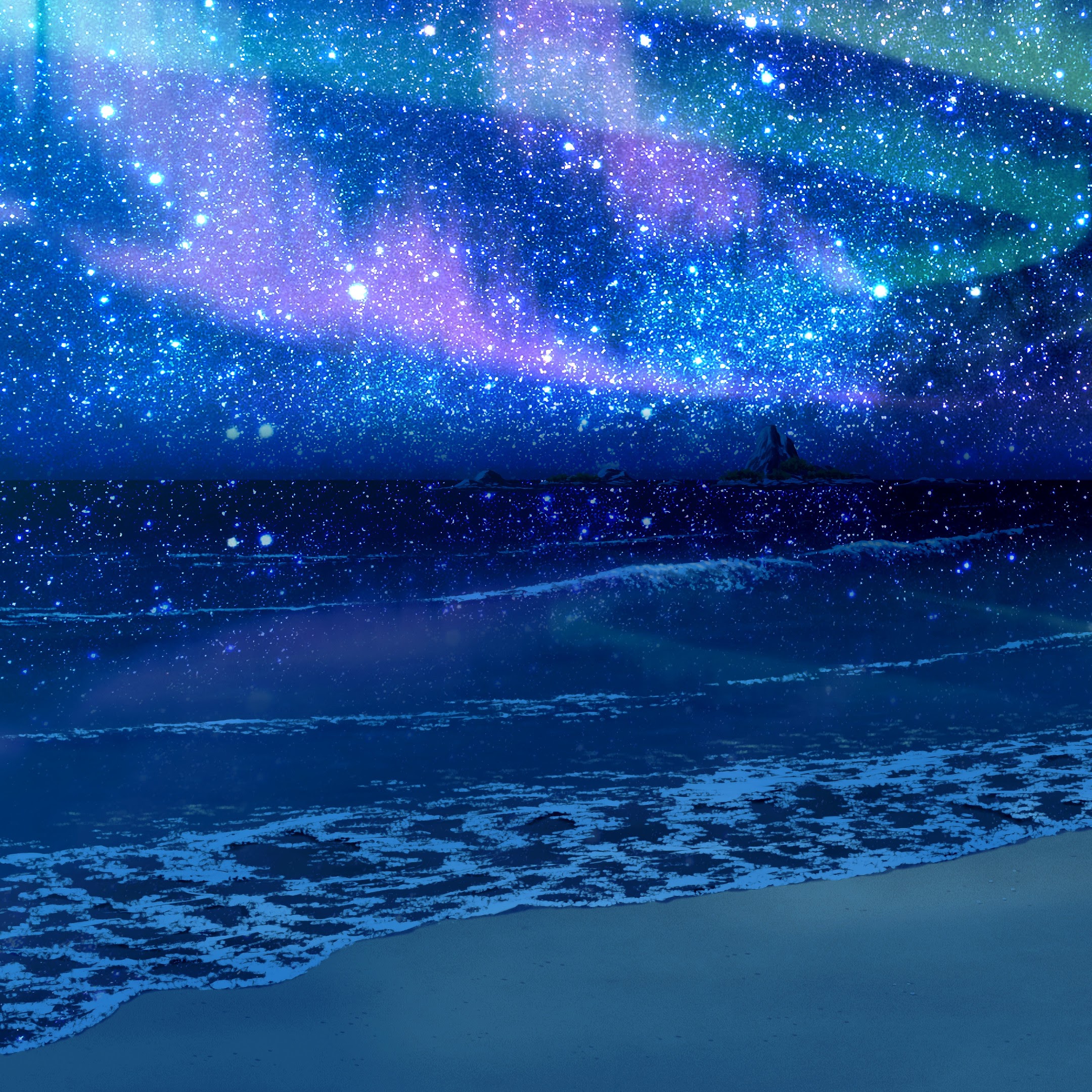 Beach, Night, Sky, Stars, Scenery, Nature, Anime, 4K, #138 Wallpaper PC