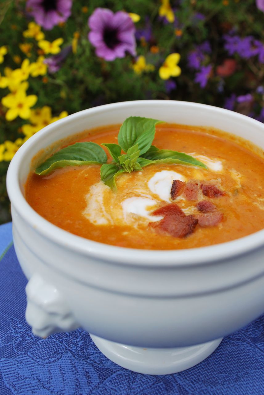 Scrumpdillyicious Red Lentil Soup with Bacon, Cumin & Harissa