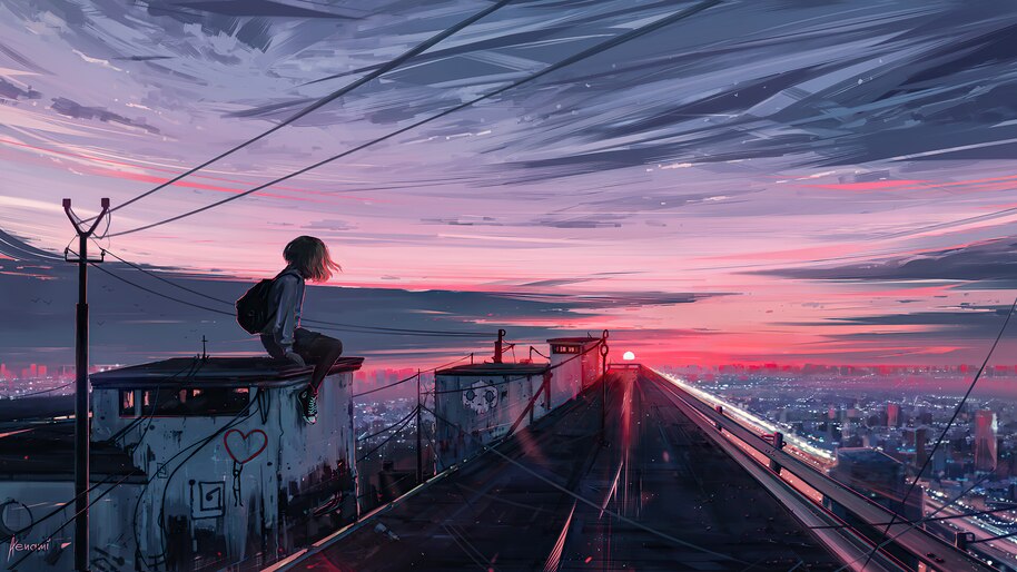 City, Sunset, Sky, Scenery, Digital Art, 4K, #8.301 Wallpaper PC Desktop