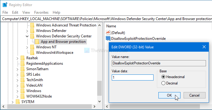 ユーザーがWindowsセキュリティのエクスプロイト保護設定を変更できないようにする