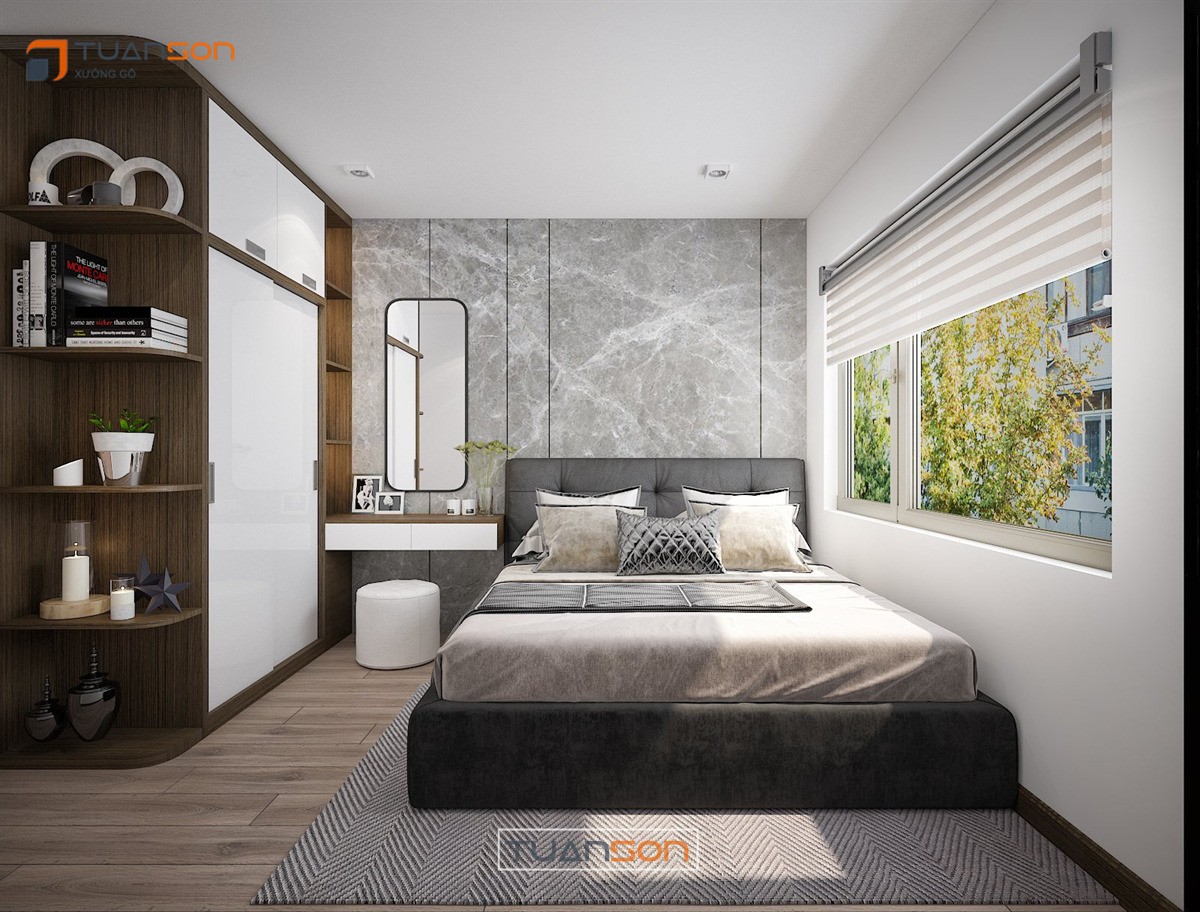 Thiết kế nội thất: Căn 55m2 (2PN+1) Vinhomes Ocean Park