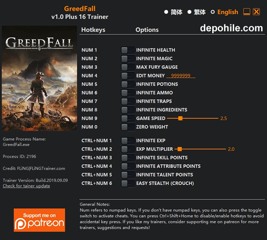 GreedFall (PC) Oyunu Sınırsız Can - Para +16 Trainer Hilesi İndir