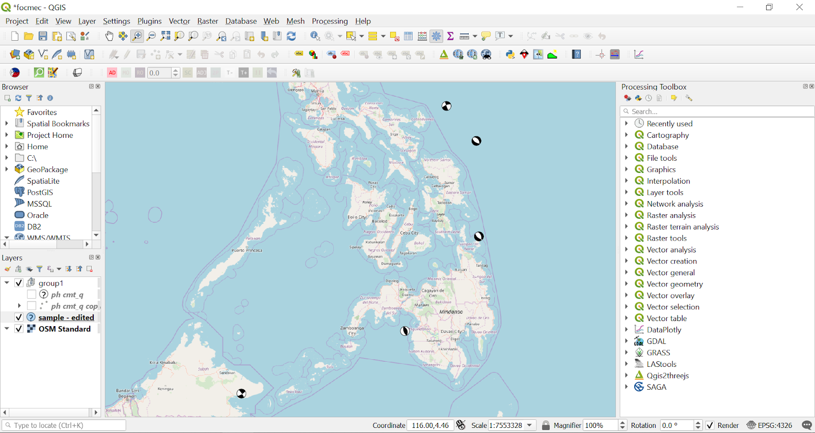 something geology 2D earthquake beachball diagrams in QGIS