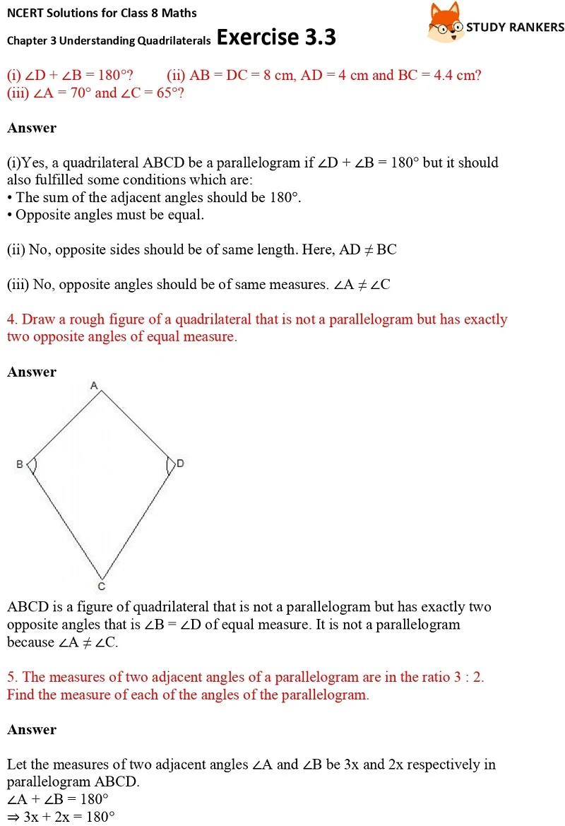 NCERT Solutions for Class 8 Maths Ch 3 Understanding Quadrilaterals Exercise 3.3 3
