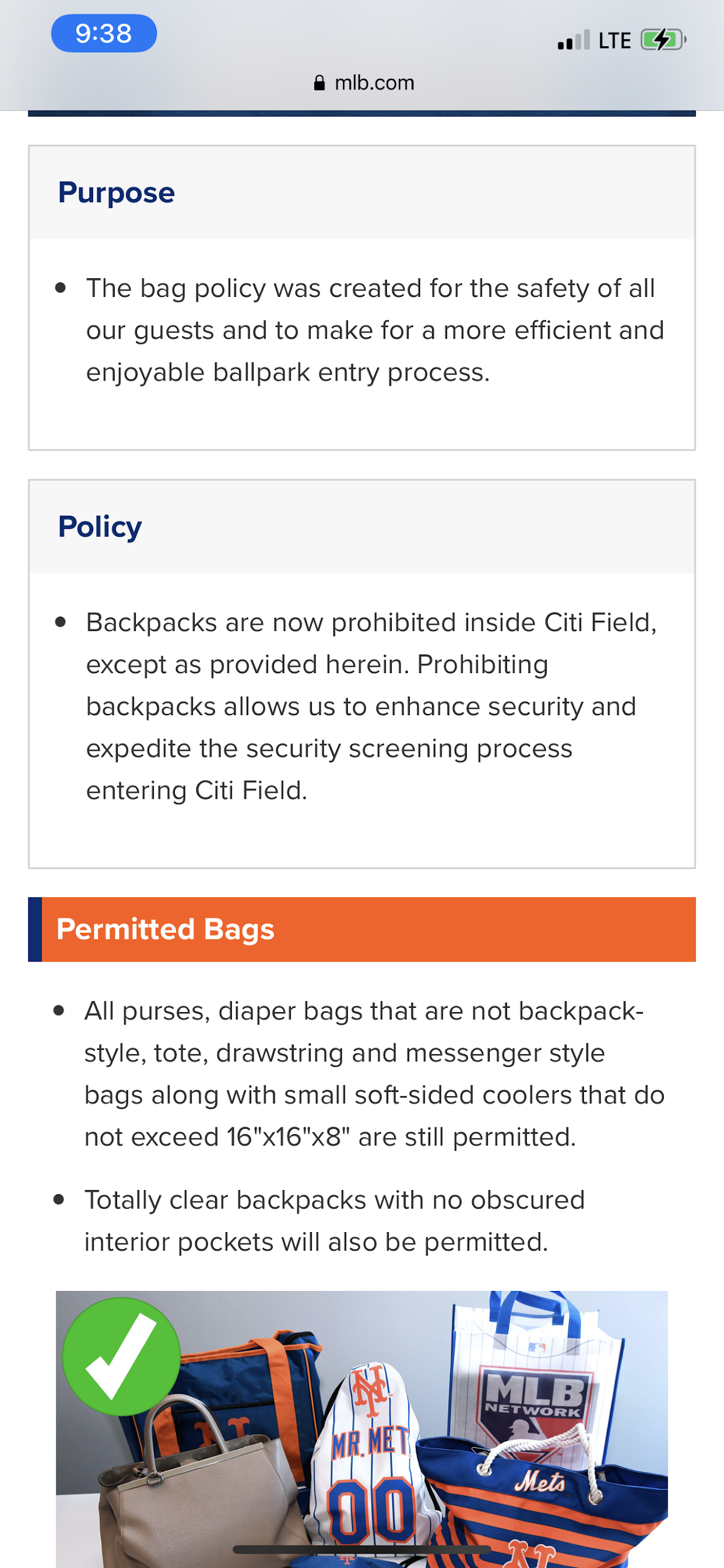 Citi Field Bag Policy