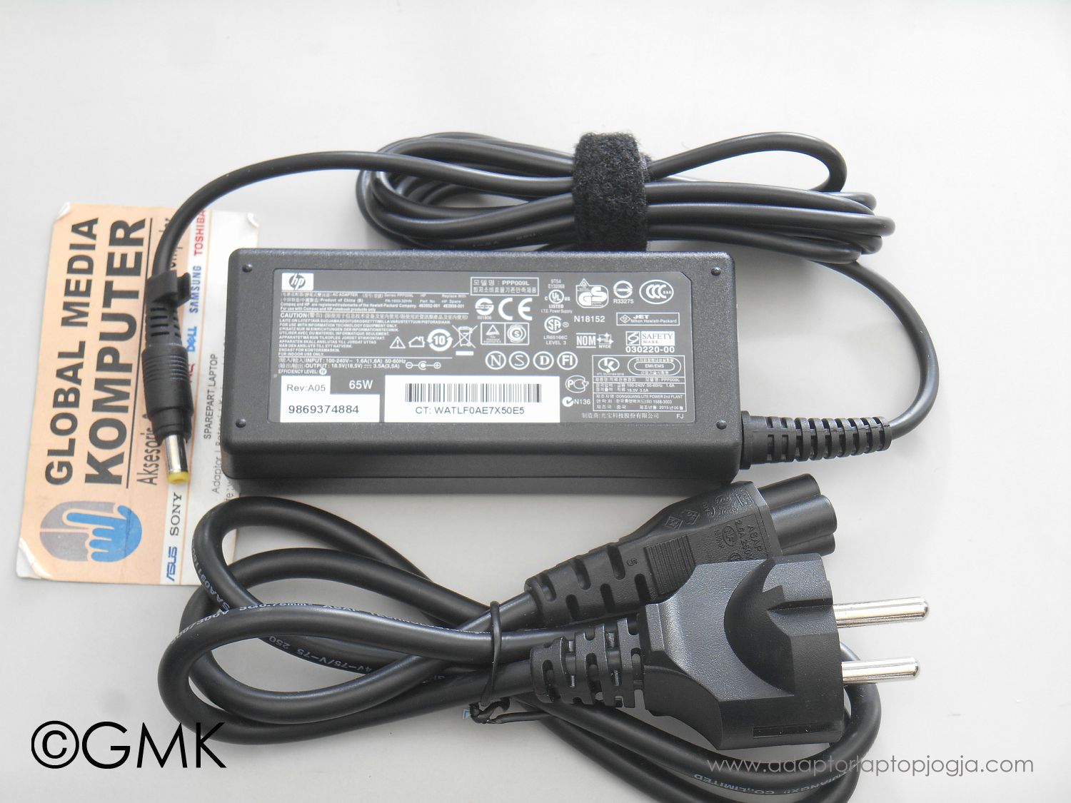 Adaptor HP Compaq V3000, V3500, V3700, HP DV2 pin kuning Replacement Global Media Komputer