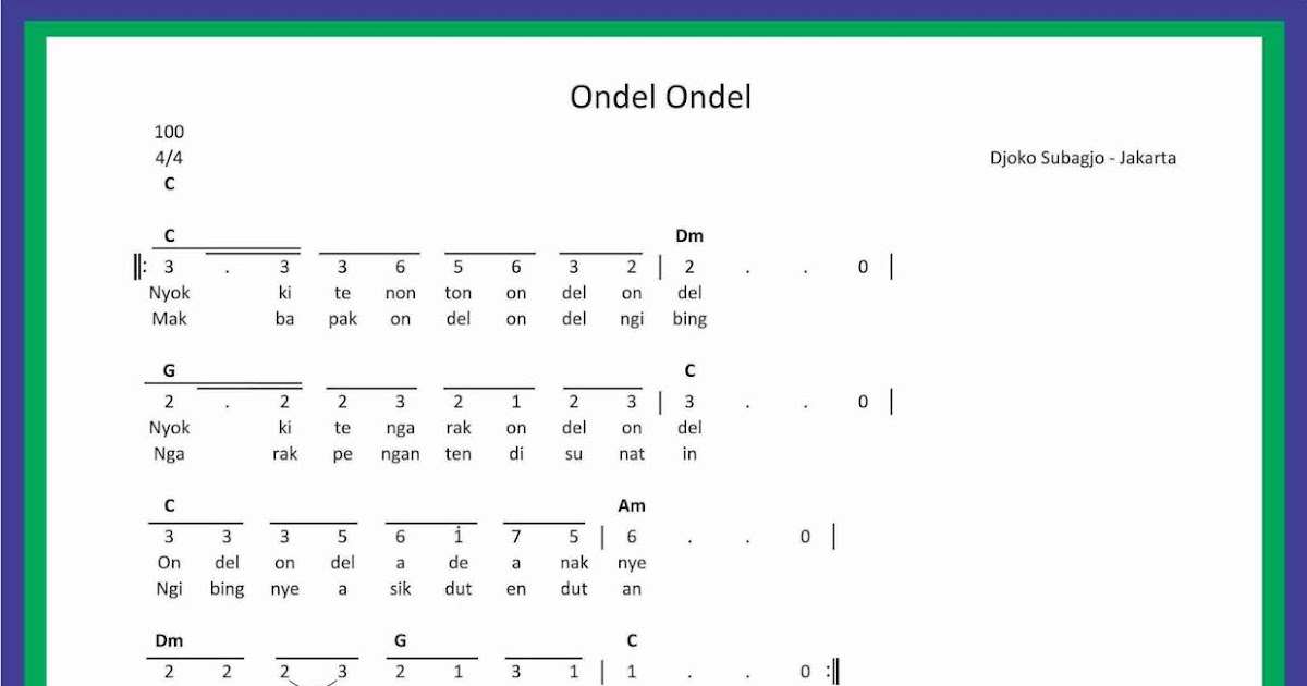 Not Angka Lagu Ondel Ondel Sekitar Musik