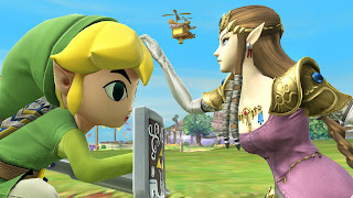 Zelda tapping Toon Link on his giant head