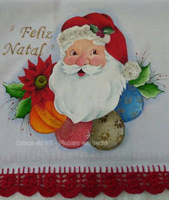 pintura em tecido pano de copa com papai Noel