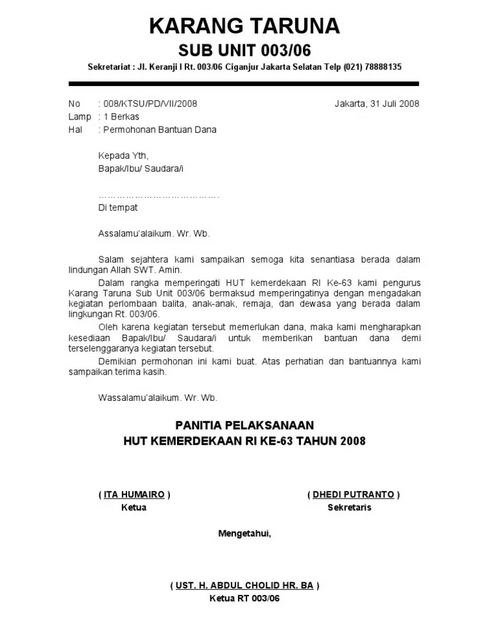 Contoh Surat Permohonan Bantuan Dana Pembangunan Gapura