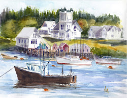 fishing maine village lobster cutler casey boats watercolor nita painting leger lobsters artwork