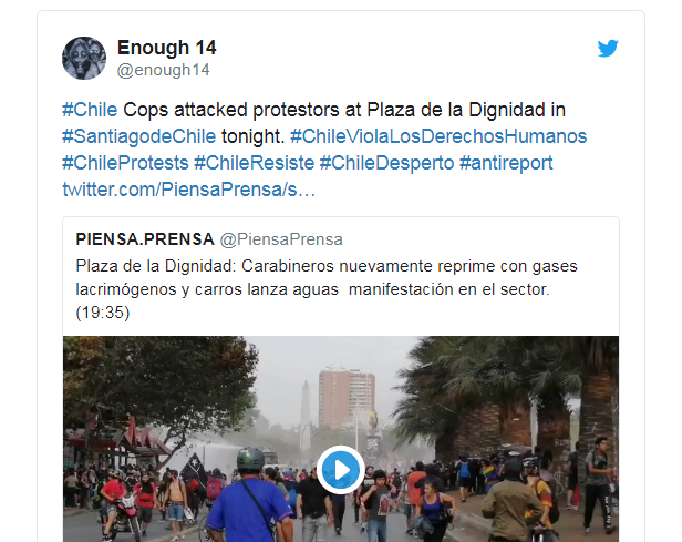Tuits con etiquetas como Chile despertó son utilizados por bloques de extrema izquierda / TWITTER