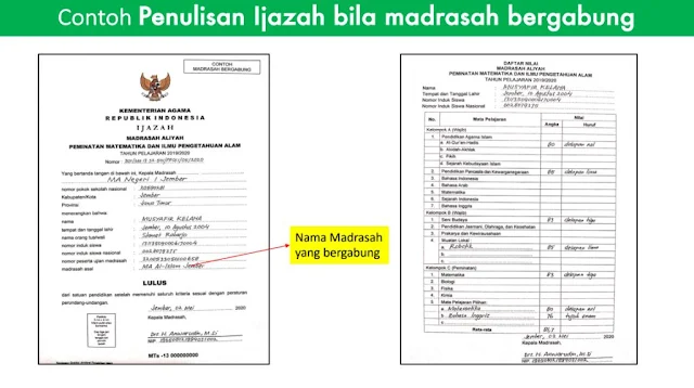 Contoh Penulisan Ijazah bila madrasah bergabung