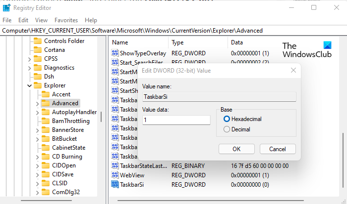 How to change Taskbar size on Windows 11
