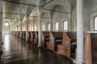 The reading room at the Biblioteca Maltestiana in Cesena, which was the first public library in Europe